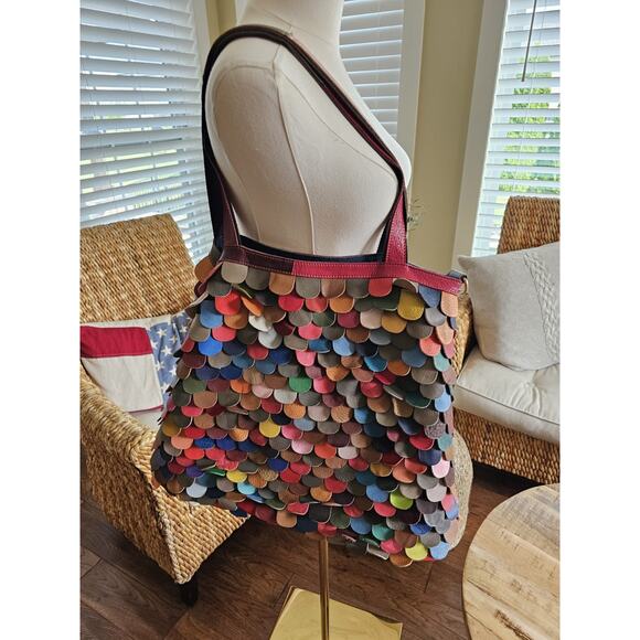 Ameri Leather Fish Scale Tote Bag Colorful Whimsical Boho Hippie Indie Folk - Picture 1 of 16